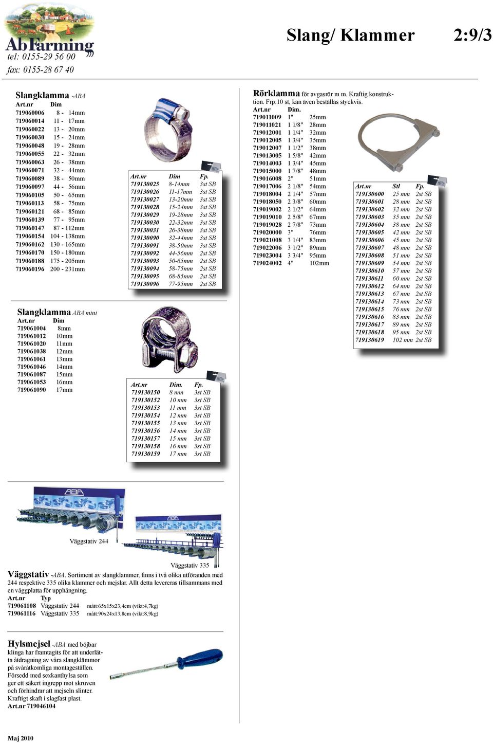 719060196 200-231mm Slangklamma ABA mini Dim 719061004 8mm 719061012 10mm 719061020 11mm 719061038 12mm 719061061 13mm 719061046 14mm 719061087 15mm 719061053 16mm 719061090 17mm Dim Fp.