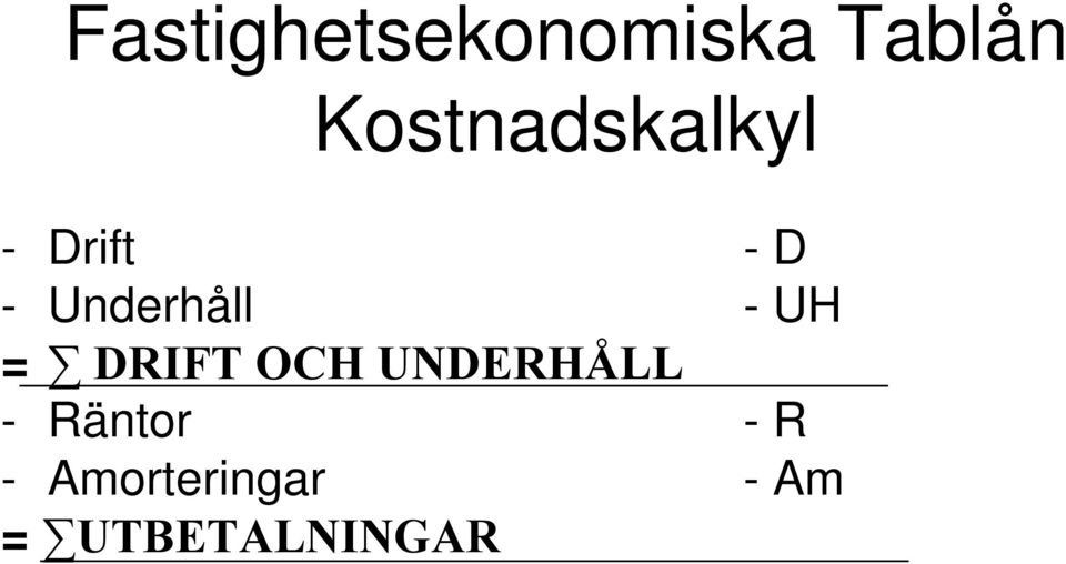 Underhåll - UH = DRIFT OCH