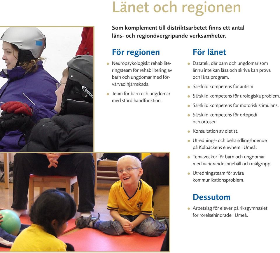 För länet Datatek, där barn och ungdomar som ännu inte kan läsa och skriva kan prova och låna program. Särskild kompetens för autism. Särskild kompetens för urologiska problem.