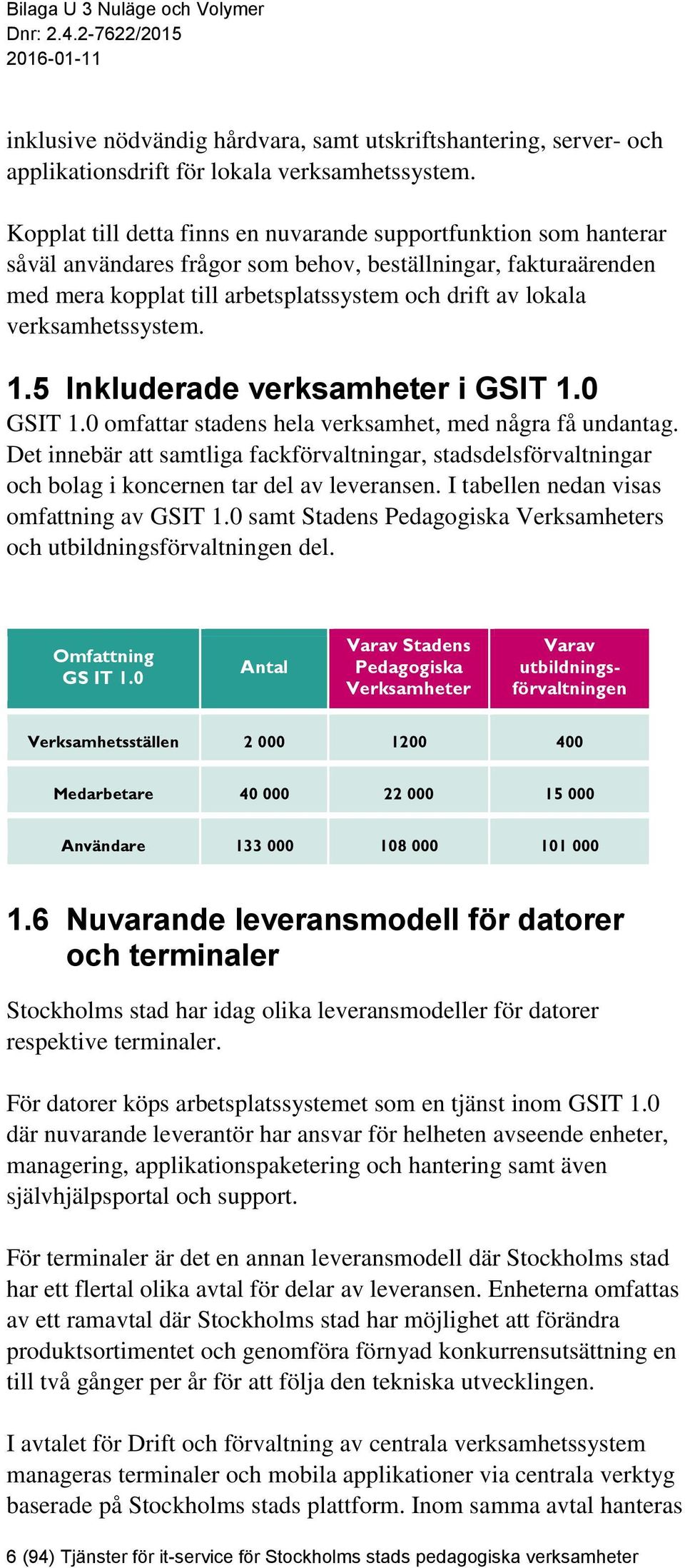 verksamhetssystem. 1.5 Inkluderade verksamheter i GSIT 1.0 GSIT 1.0 omfattar stadens hela verksamhet, med några få undantag.