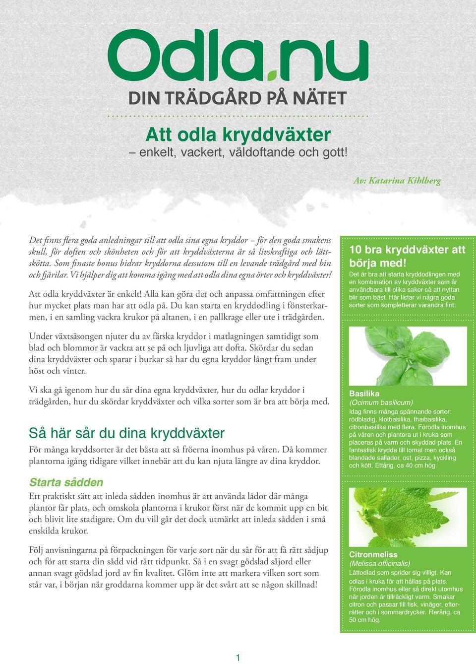 Som finaste bonus bidrar kryddorna dessutom till en levande trädgård med bin och fjärilar. Vi hjälper dig att komma igång med att odla dina egna örter och kryddväxter! Att odla kryddväxter är enkelt!