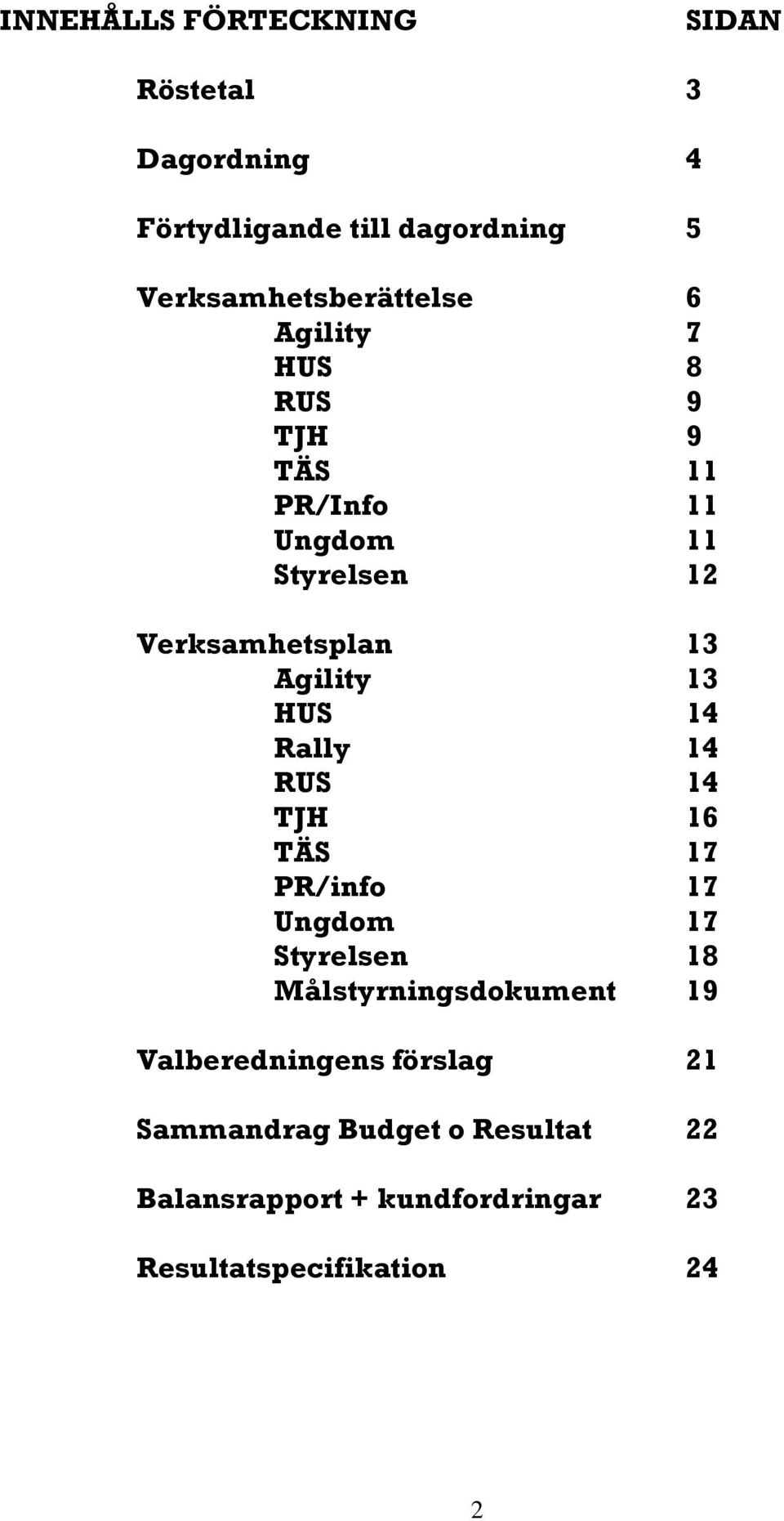 14 Rally 14 RUS 14 TJH 16 TÄS 17 PR/info 17 Ungdom 17 Styrelsen 18 Målstyrningsdokument 19