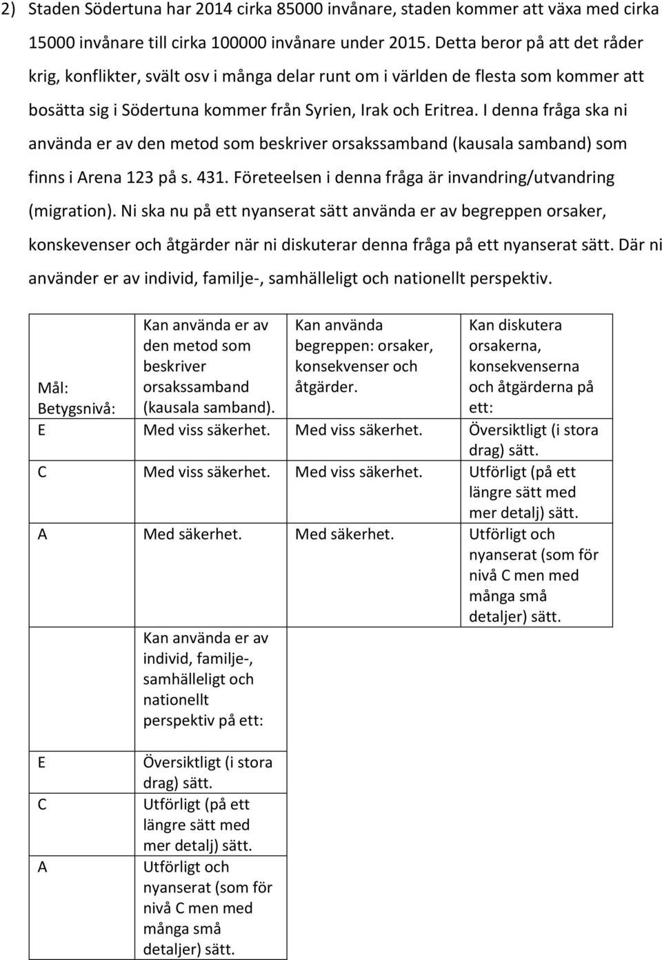 I denna fråga ska ni använda er av den metod som beskriver orsakssamband (kausala samband) som finns i rena 123 på s. 431. Företeelsen i denna fråga är invandring/utvandring (migration).