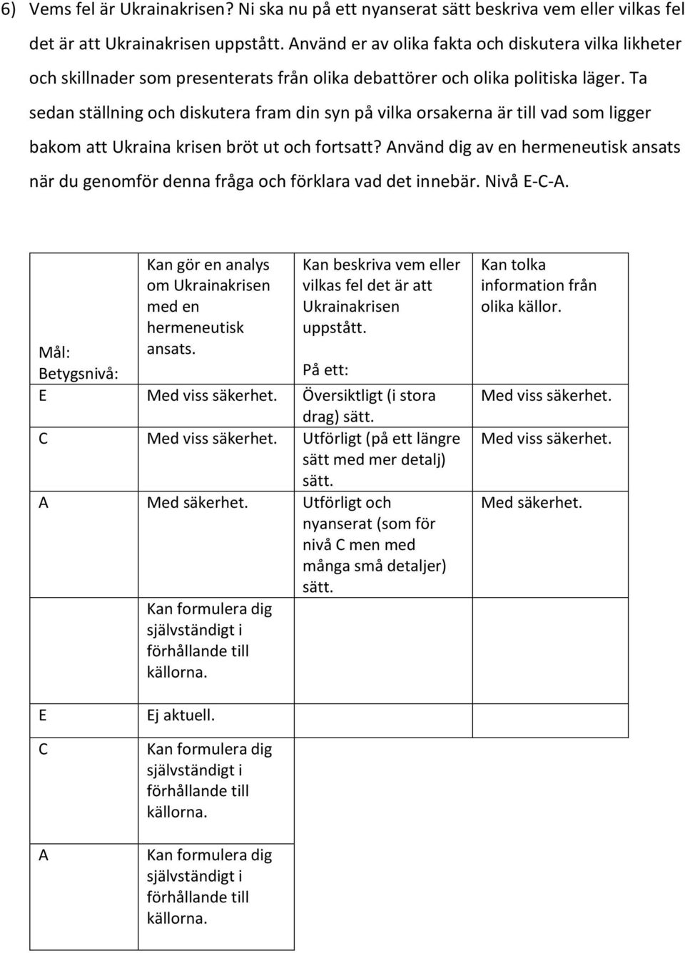 Ta sedan ställning och diskutera fram din syn på vilka orsakerna är till vad som ligger bakom att Ukraina krisen bröt ut och fortsatt?