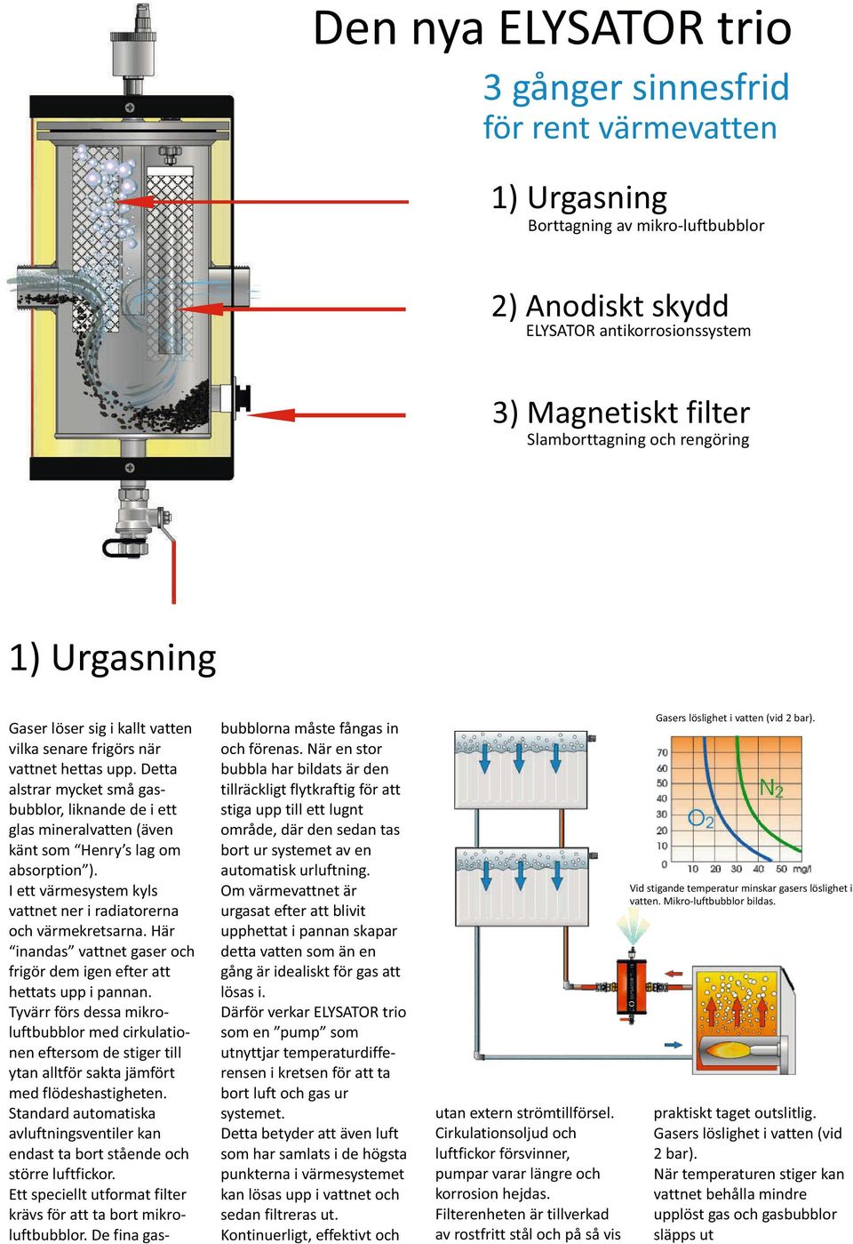 Detta alstrar mycket små gasbubblor, liknande de i ett glas mineralvatten (även känt som Henry s lag om absorption ). I ett värmesystem kyls vattnet ner i radiatorerna och värmekretsarna.