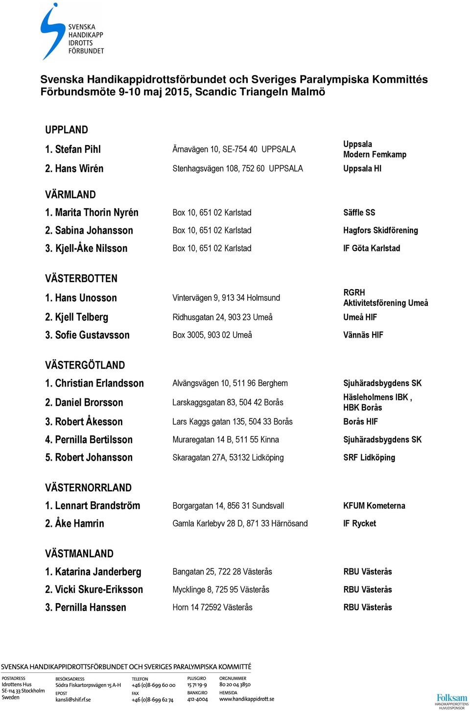 Hans Unosson Vintervägen 9, 913 34 Holmsund 2. Kjell Telberg Ridhusgatan 24, 903 23 Umeå Umeå HIF 3. Sofie Gustavsson Box 3005, 903 02 Umeå Vännäs HIF VÄSTERGÖTLAND RGRH Aktivitetsförening Umeå 1.