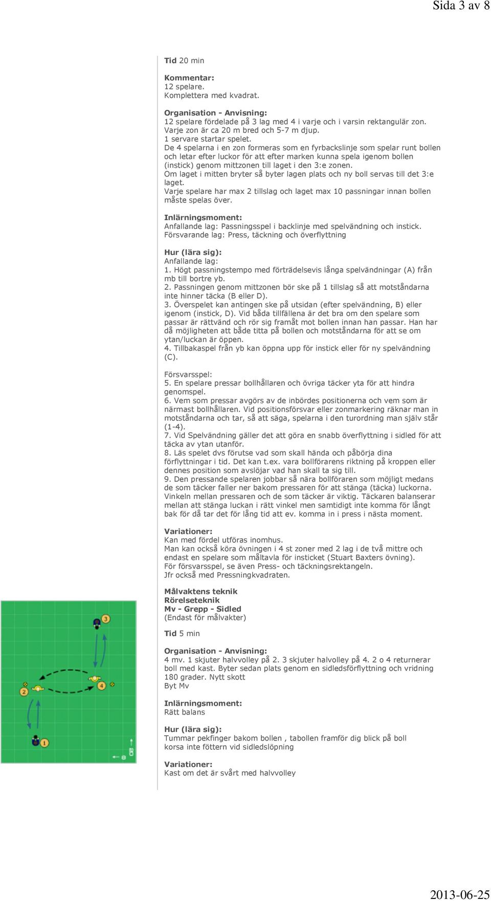 De 4 spelarna i en zon formeras som en fyrbackslinje som spelar runt bollen och letar efter luckor för att efter marken kunna spela igenom bollen (instick) genom mittzonen till laget i den 3:e zonen.