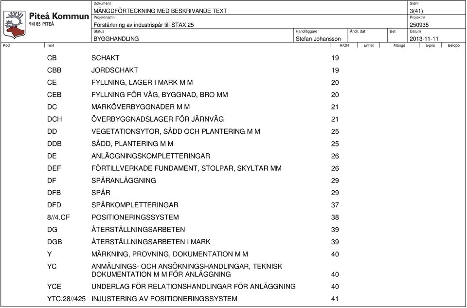 26 DF SPÅRANLÄGGNING 29 DFB SPÅR 29 DFD SPÅRKOMPLETTERINGAR 37 8//4.