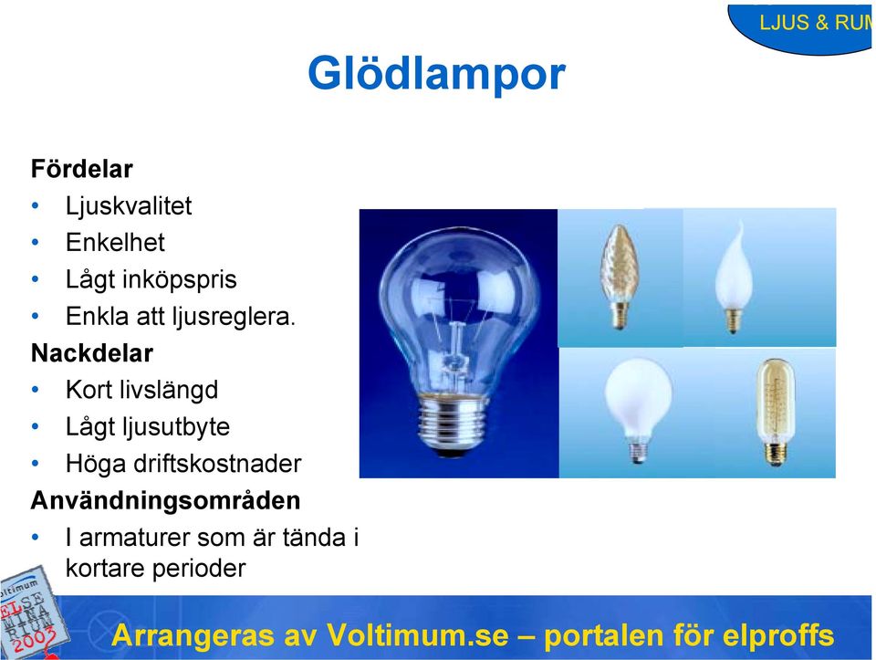 Nackdelar Kort livslängd Lågt ljusutbyte Höga