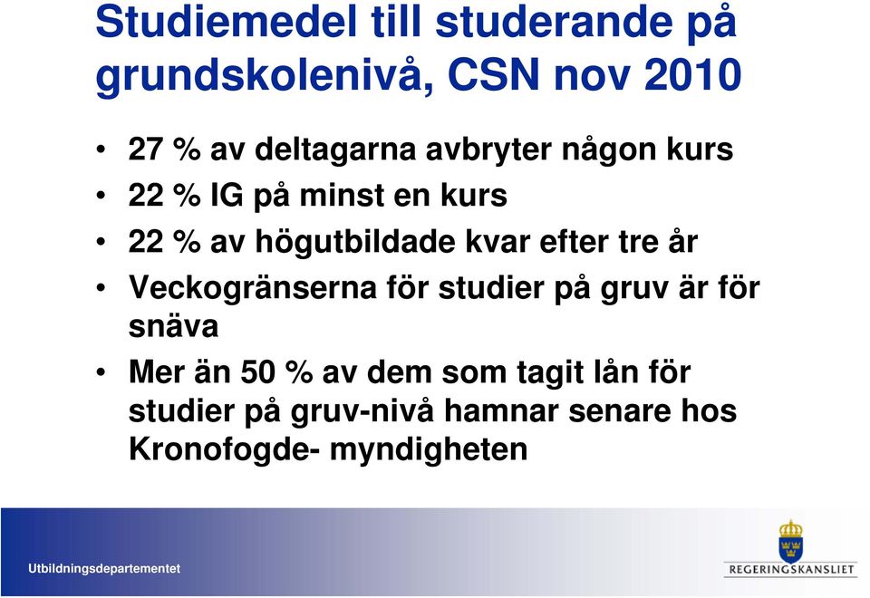 kvar efter tre år Veckogränserna för studier på gruv är för snäva Mer än 50 %