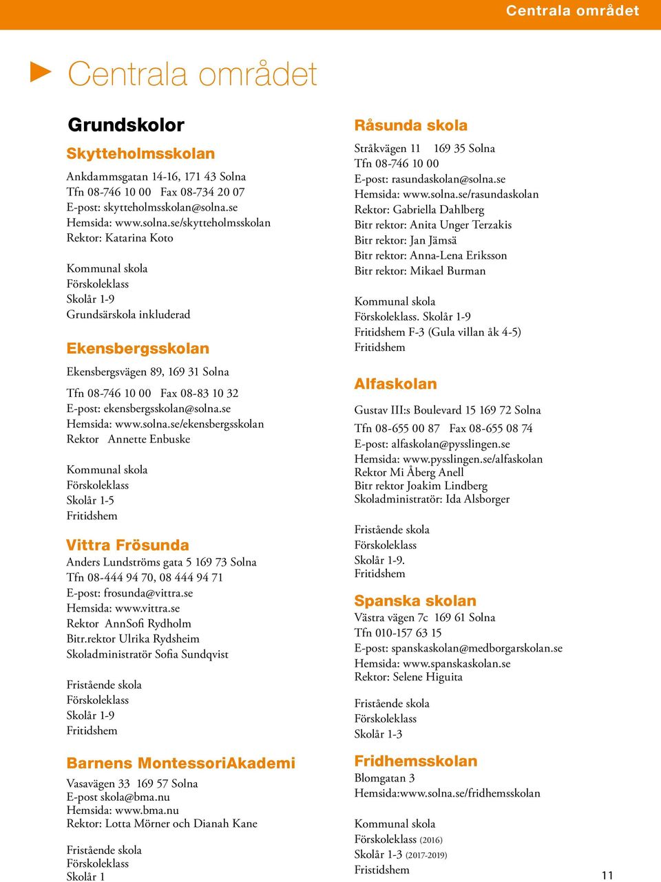 se/skytteholmsskolan Rektor: Katarina Koto Skolår 1-9 Grundsärskola inkluderad Ekensbergsskolan Ekensbergsvägen 89, 169 31 Solna Tfn 08-746 10 00 Fax 08-83 10 32 E-post: ekensbergsskolan@solna.