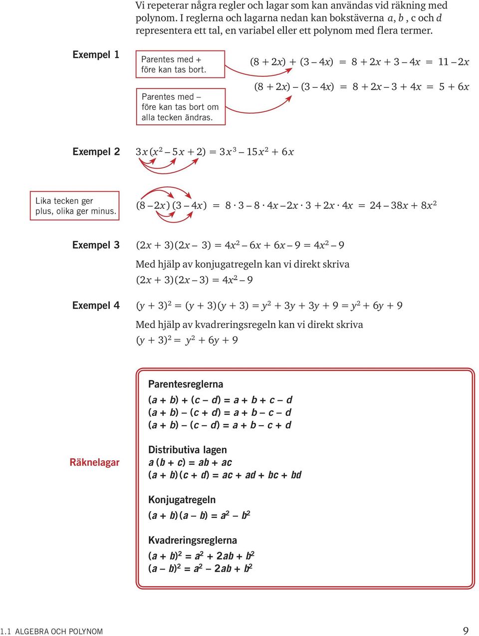 Parentes med före kan tas bort om alla tecken ändras. (8 + ) + ( ) 8 + + (8 + ) ( ) 8 + + 5 + 6 Eempel ( 5 + ) 5 + 6 Lika tecken ger plus, olika ger minus.