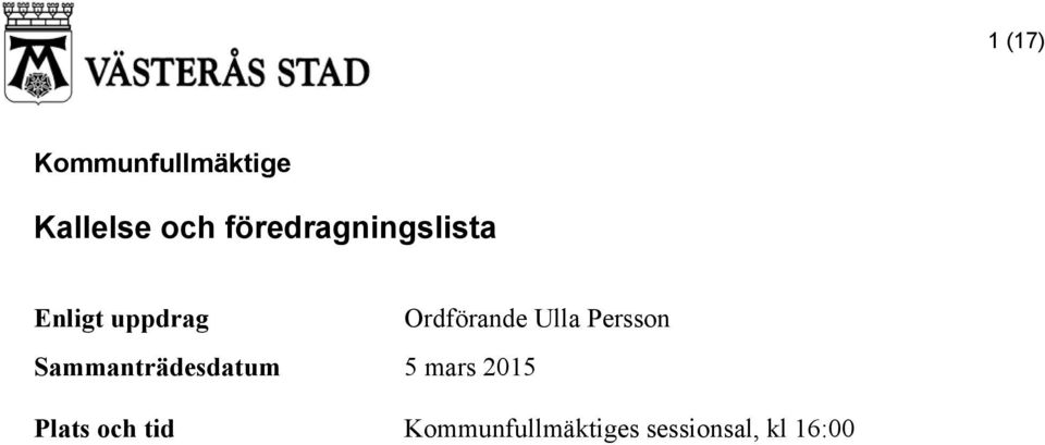 Ulla Persson Sammanträdesdatum 5 mars 2015