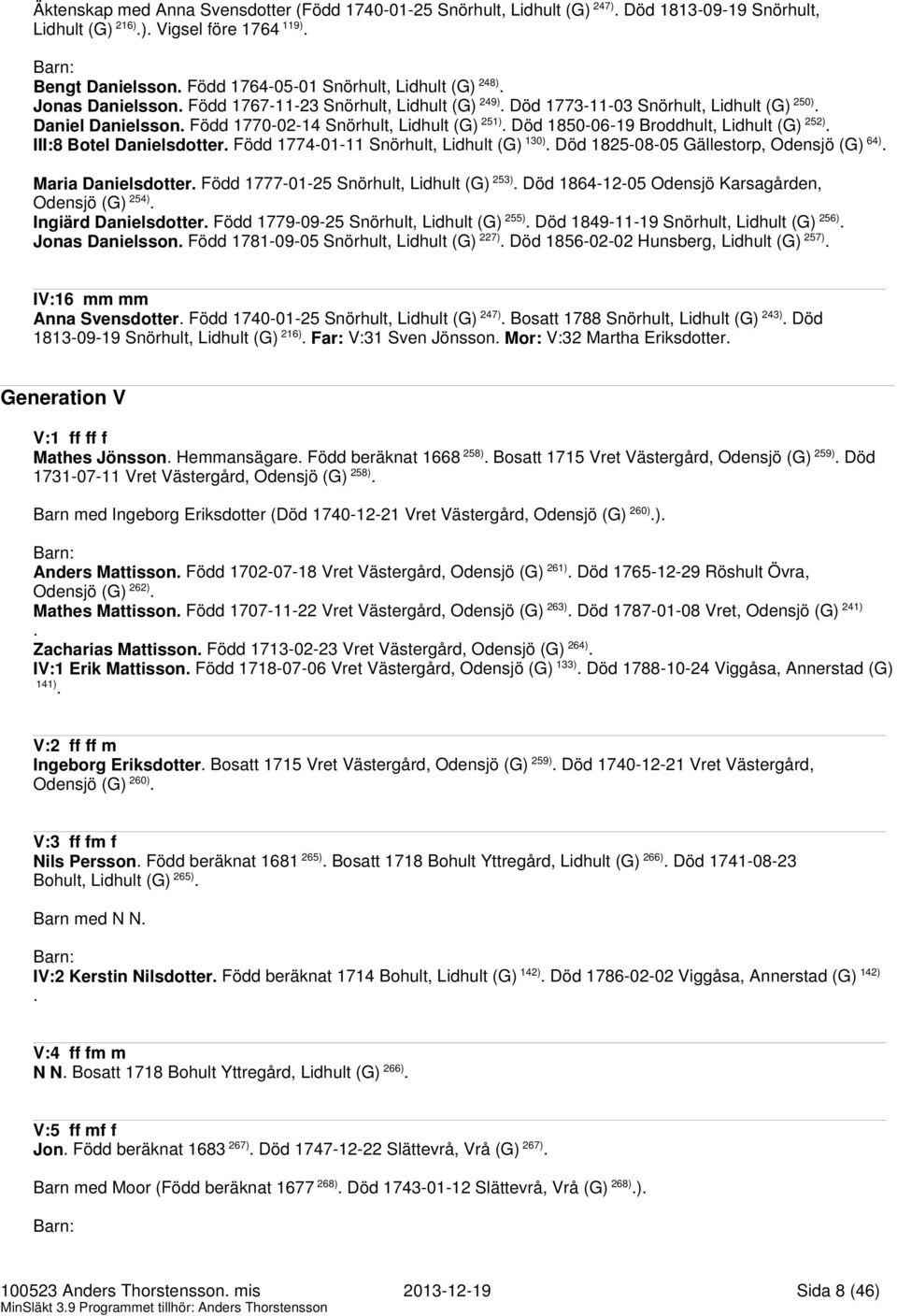 Lidhult (G) 252) III:8 Botel Danielsdotter Född 1774-01-11 Snörhult, Lidhult (G) 130) Död 1825-08-05 Gällestorp, Odensjö (G) 64) Maria Danielsdotter Född 1777-01-25 Snörhult, Lidhult (G) 253) Död