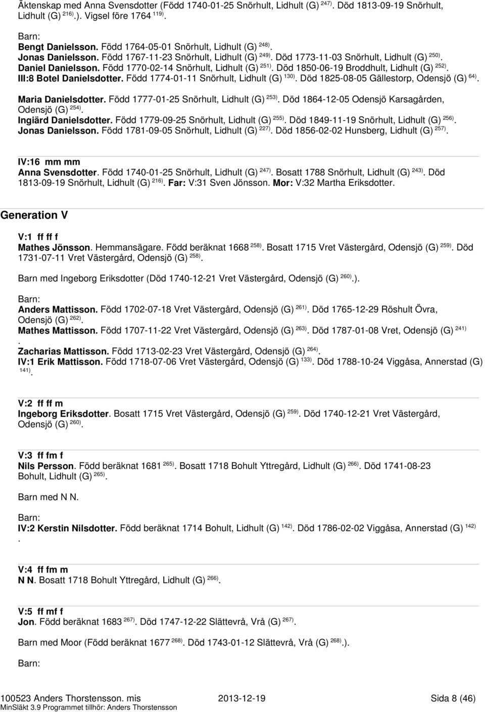 Lidhult (G) 252) III:8 Botel Danielsdotter Född 1774-01-11 Snörhult, Lidhult (G) 130) Död 1825-08-05 Gällestorp, Odensjö (G) 64) Maria Danielsdotter Född 1777-01-25 Snörhult, Lidhult (G) 253) Död