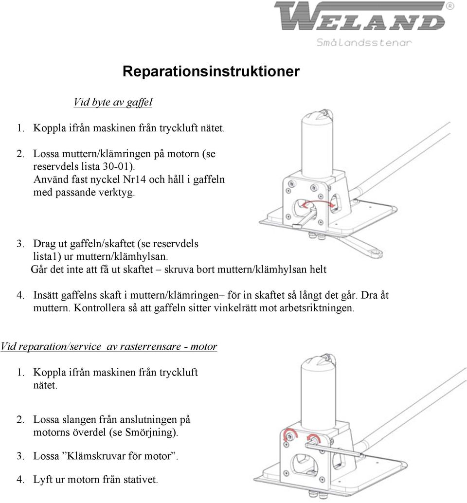 Går det inte att få ut skaftet skruva bort muttern/klämhylsan helt 4. Insätt gaffelns skaft i muttern/klämringen för in skaftet så långt det går. Dra åt muttern.