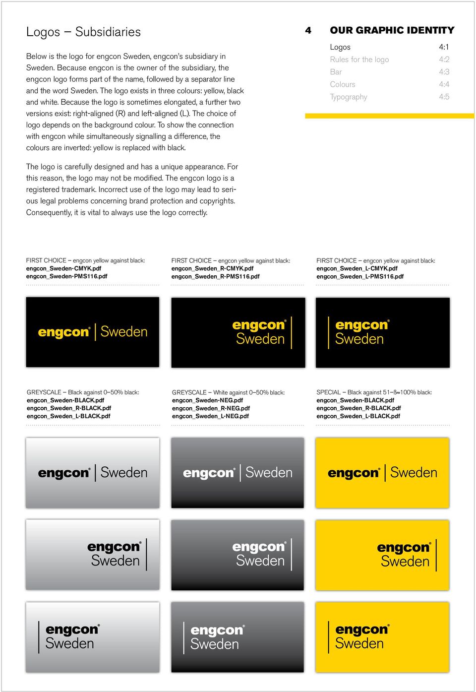 Because the logo is sometimes elongated, a further two versions exist: right-aligned (R) and left-aligned (L). The choice of logo depends on the background colour.