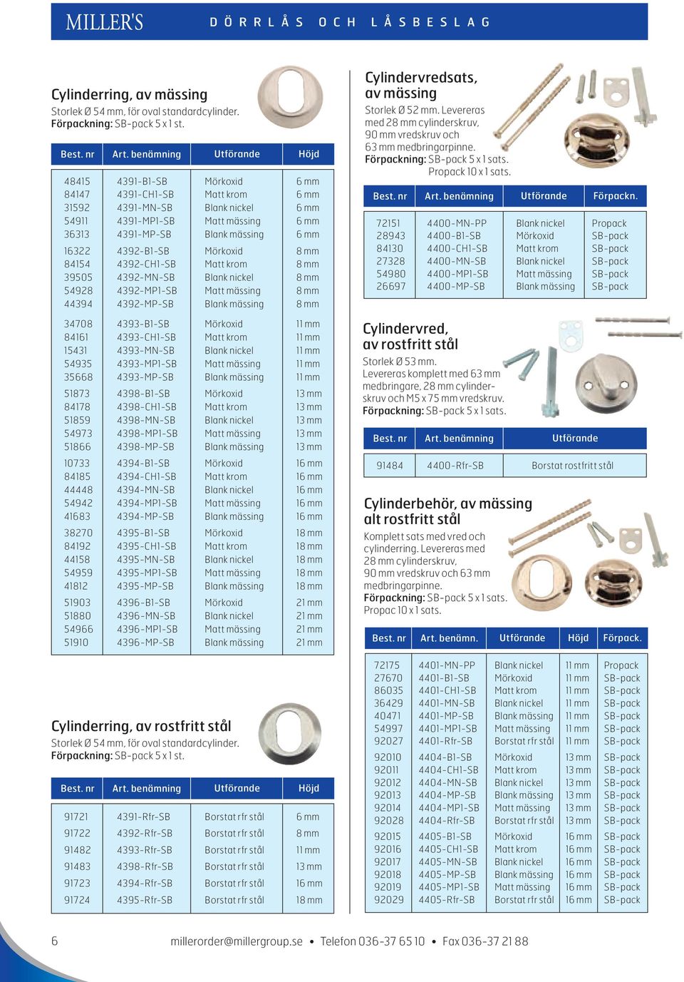 Mörkoxid 8 mm 84154 4392-CH1-SB Matt krom 8 mm 39505 4392-MN-SB Blank nickel 8 mm 54928 4392-MP1-SB Matt mässing 8 mm 44394 4392-MP-SB Blank mässing 8 mm 34708 4393-B1-SB Mörkoxid 11 mm 84161