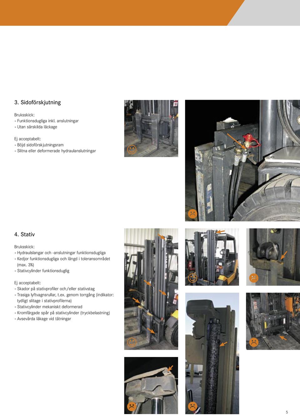 Stativ - Hydraulslangar och -anslutningar funktionsdugliga - Kedjor funktionsdugliga och längd i toleransområdet (max.