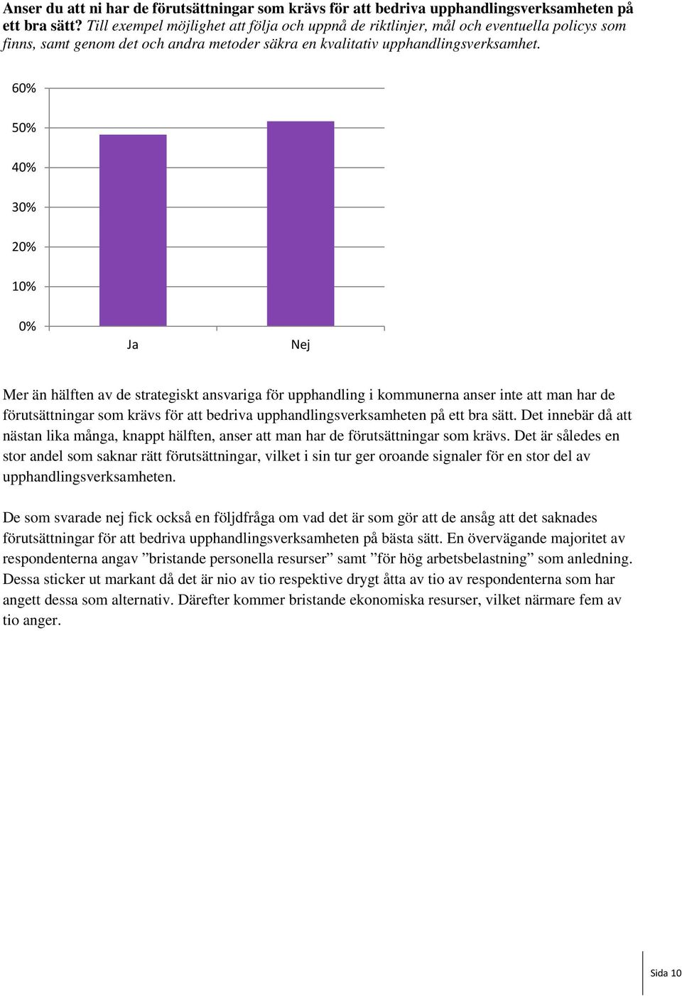 60% 50% 40% 30% 20% 10% 0% Ja Nej Mer än hälften av de strategiskt ansvariga för upphandling i kommunerna anser inte att man har de förutsättningar som krävs för att bedriva upphandlingsverksamheten