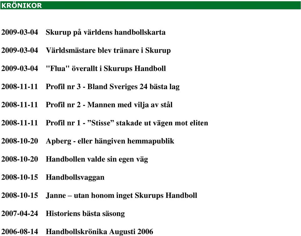 Stisse stakade ut vägen mot eliten 2008-10-20 Apberg - eller hängiven hemmapublik 2008-10-20 Handbollen valde sin egen väg 2008-10-15