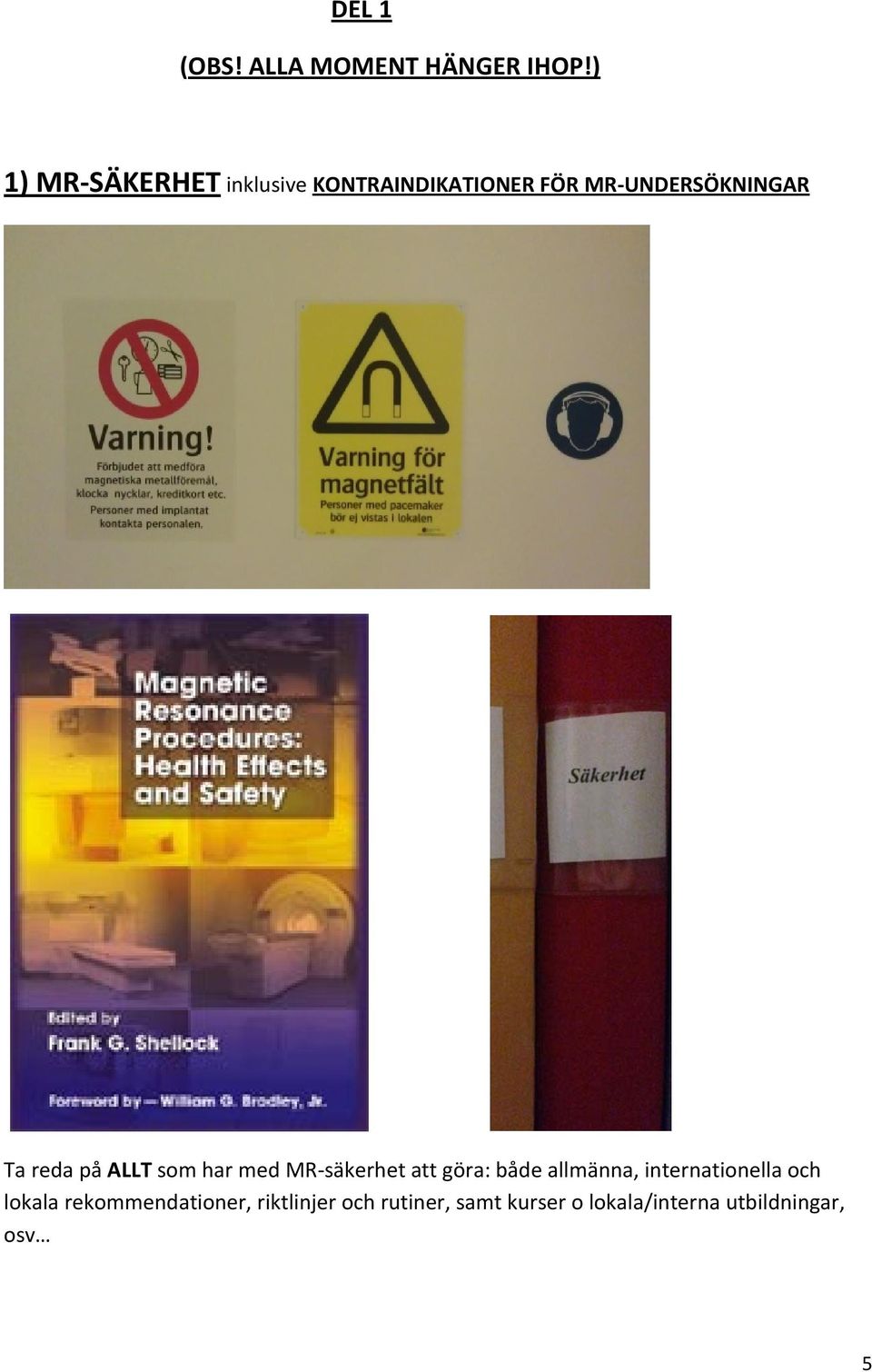 reda på ALLT som har med MR säkerhet att göra: både allmänna,