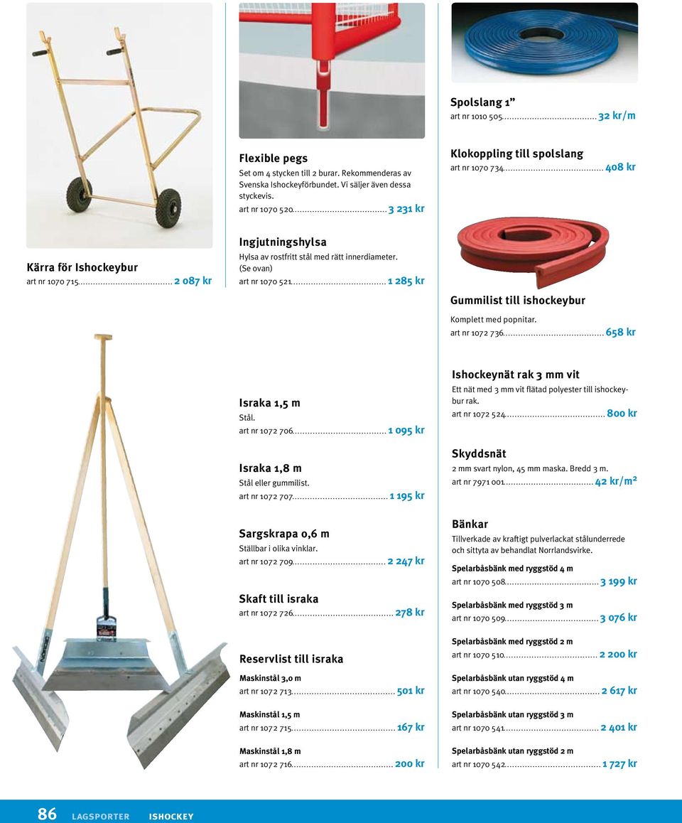 (Se ovan) art nr 1070 521 1 285 kr Gummilist till bur Komplett med popnitar. art nr 1072 736 658 kr Israka 1,5 m Stål. art nr 1072 706 Israka 1,8 m Stål eller gummilist.