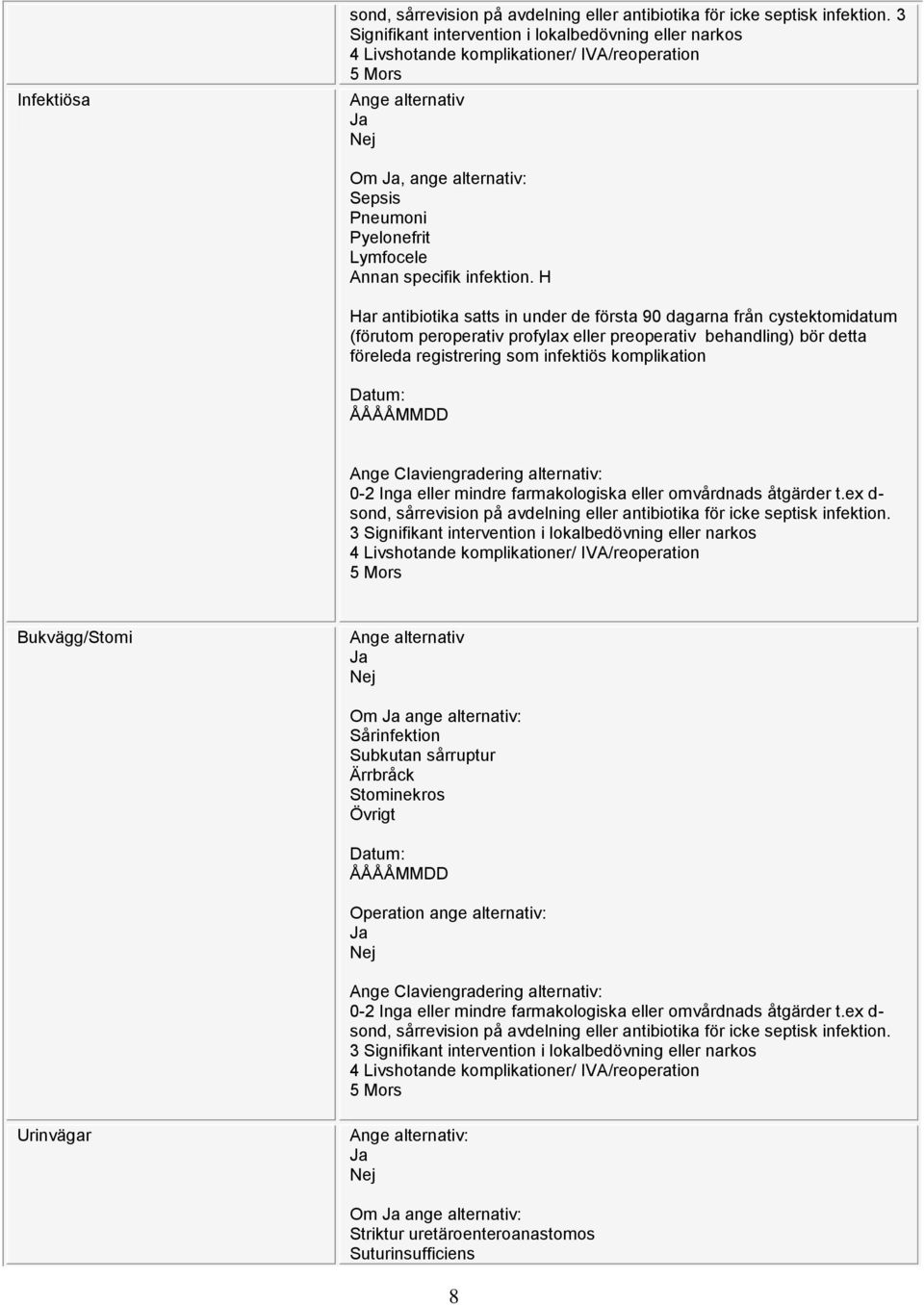 H Har antibiotika satts in under de första 90 dagarna från cystektomidatum (förutom peroperativ profylax eller preoperativ behandling) bör