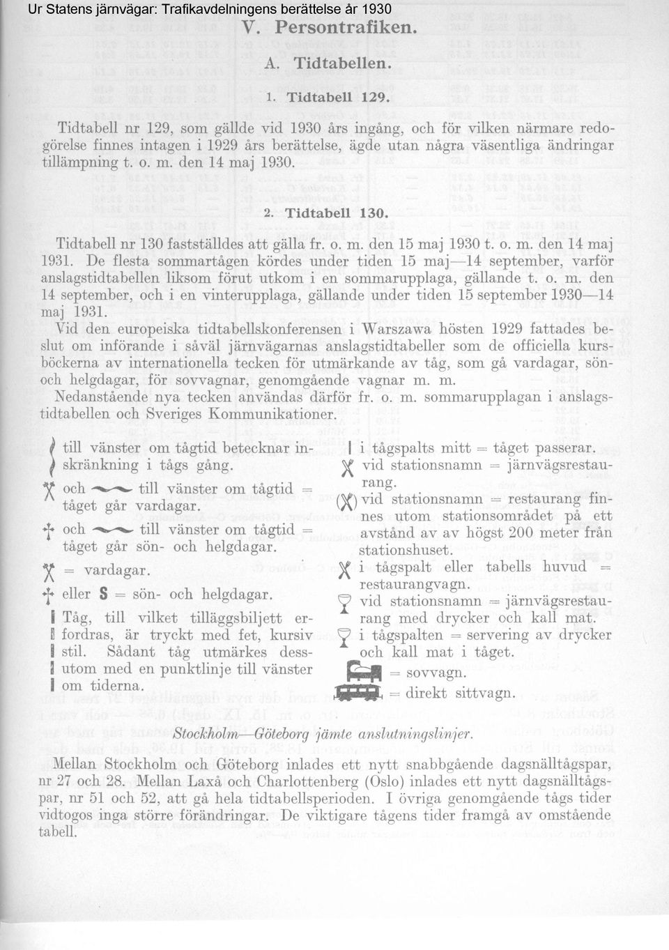 Tidtabell 130. Tidtabell nr 130 fastställdes att gälla fr. o. m. den 15 maj 1930 t. o. m. den 14 maj 1931.