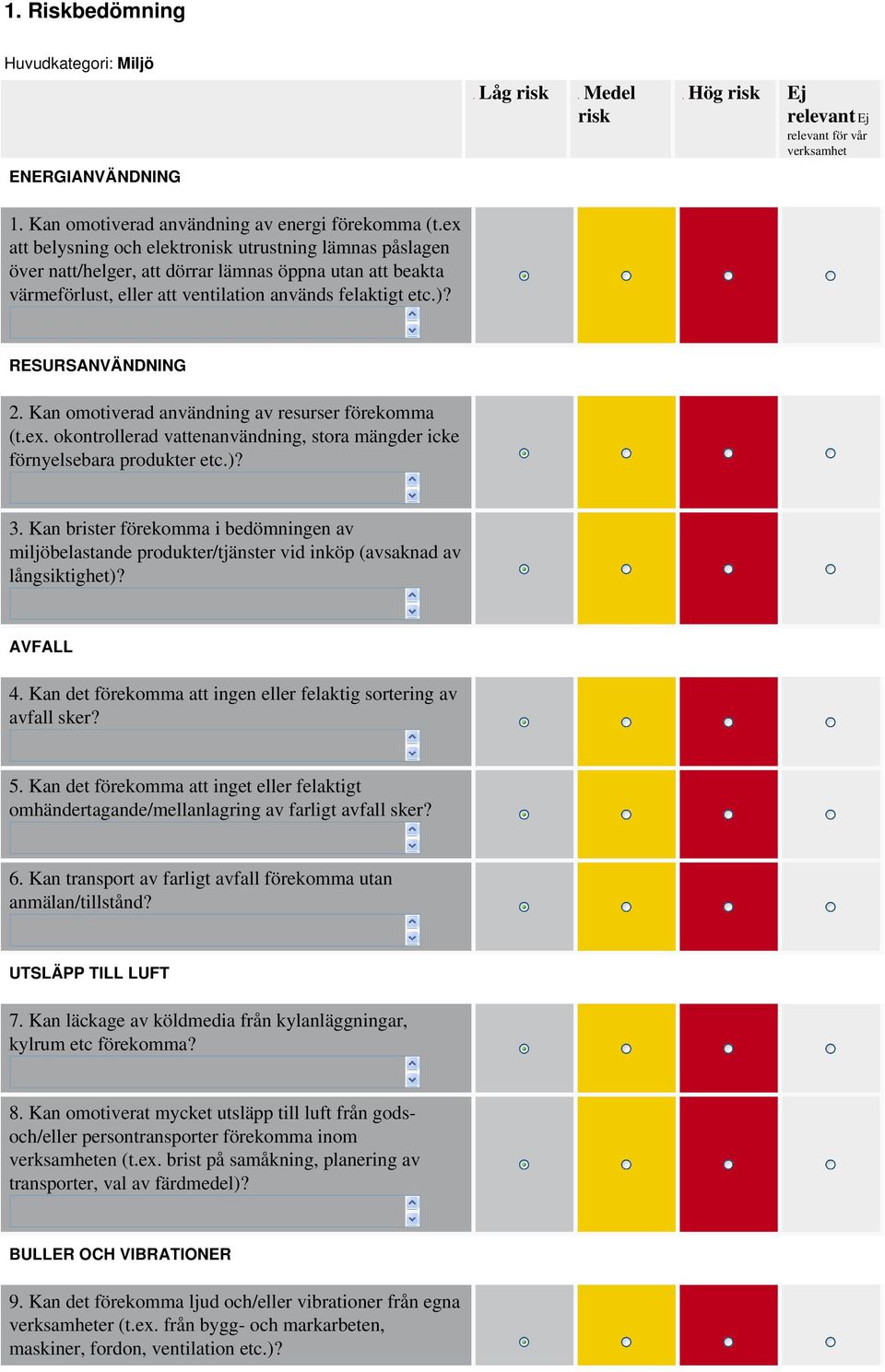 Kan omotiverad användning av resurser förekomma (t.ex. okontrollerad vattenanvändning, stora mängder icke förnyelsebara produkter etc.)? 3.