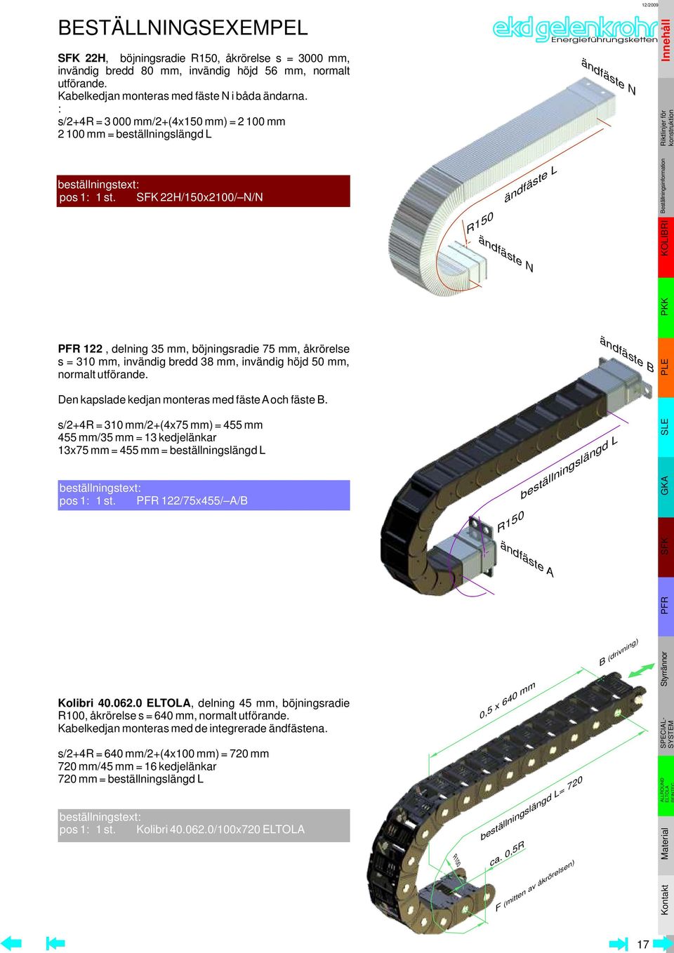 SFK 22H/150x2100/ N/N PFR 122, delning 35 mm, böjningsradie 75 mm, åkrörelse s = 310 mm, invändig bredd 38 mm, invändig höjd 50 mm, normalt utförande.