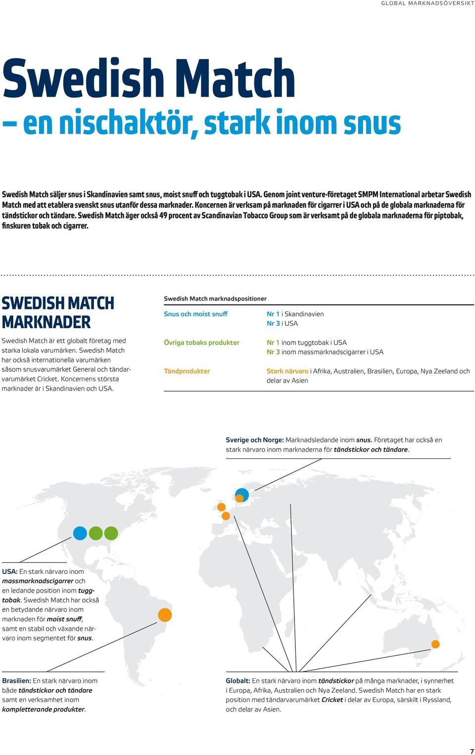 Koncernen är verksam på marknaden för cigarrer i USA och på de globala marknaderna för tändstickor och tändare.