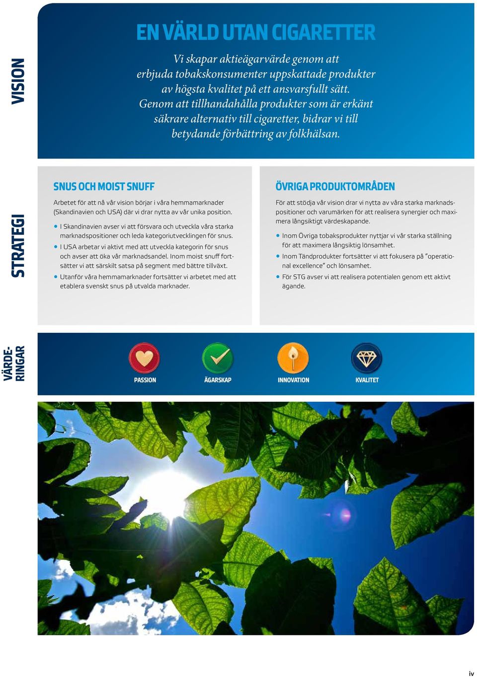 STRATEGI SNUS OCH MOIST SNUFF Arbetet för att nå vår vision börjar i våra hemmamarknader (Skandinavien och USA) där vi drar nytta av vår unika position.