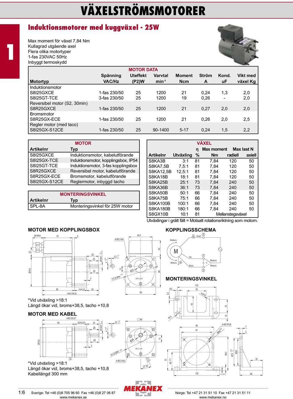 Regler motor (med taco) S8IGX-SCE -fas /5 9-4 5-,4,5, MOTOR S8IGXCE Induktionsmotor, kabelutförande S8IGX-TCE Induktionsmotor, kopplingsbox, IP54 S8IGT-TCE Induktionsmotor, -fas kopplingsbox S8RGXCE