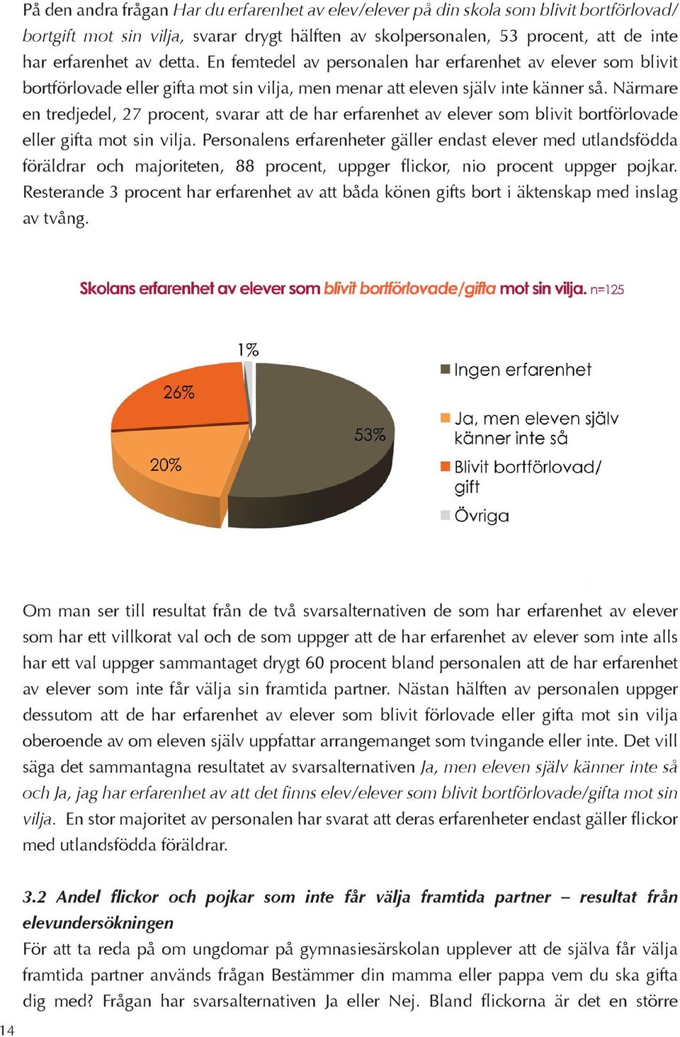 Närmare en tredjedel, 27 procent, svarar att de har erfarenhet av elever som blivit bortförlovade eller gifta mot sin vilja.