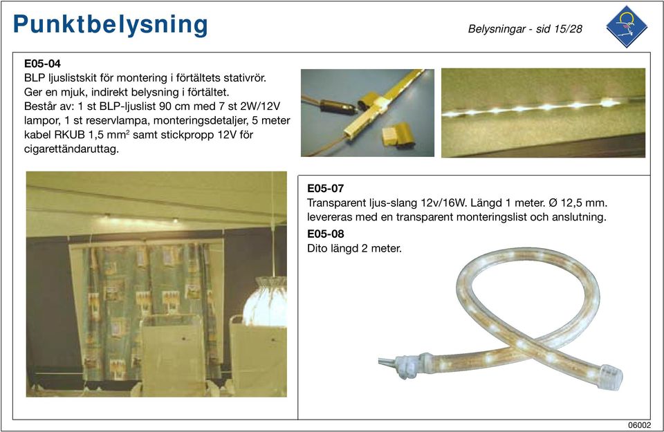 Består av: 1 st BLP-ljuslist 90 cm med 7 st 2W/12V lampor, 1 st reservlampa, monteringsdetaljer, 5 meter kabel RKUB