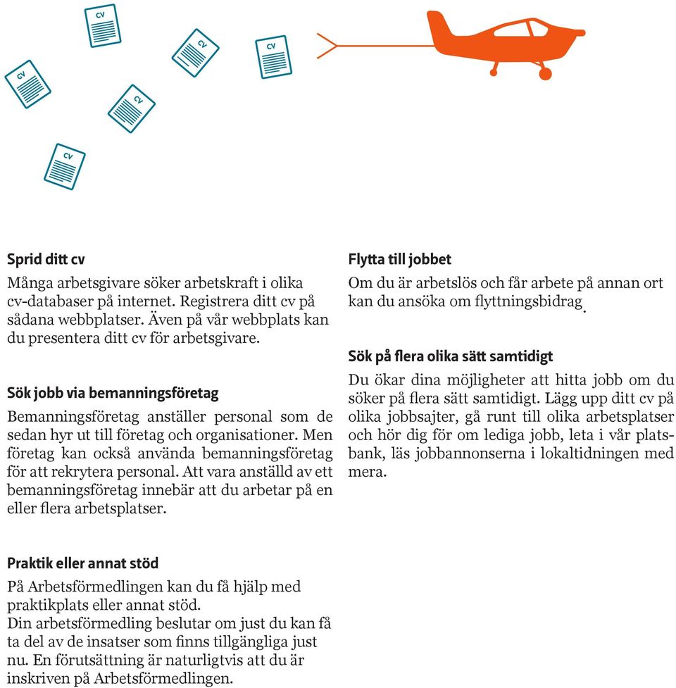 Att vara anställd av ett bemanningsföretag innebär att du arbetar på en eller flera arbetsplatser. Flytta till jobbet Om du är arbetslös och får arbete på annan ort kan du ansöka om flyttningsbidrag.