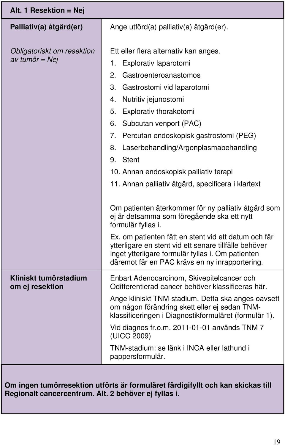 Laserbehandling/Argonplasmabehandling 9. Stent 10. Annan endoskopisk palliativ terapi 11.