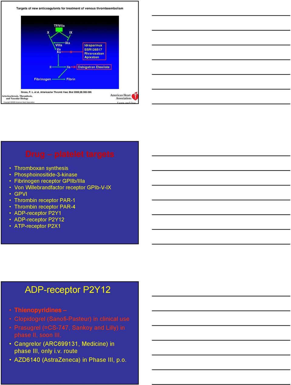 receptor GPIb-V-IX GPVI Thrombin receptor PAR-1 Thrombin receptor PAR-4 ADP-receptor P2Y1 ADP-receptor P2Y12 ATP-receptor P2X1 ADP-receptor P2Y12 Thienopyridines