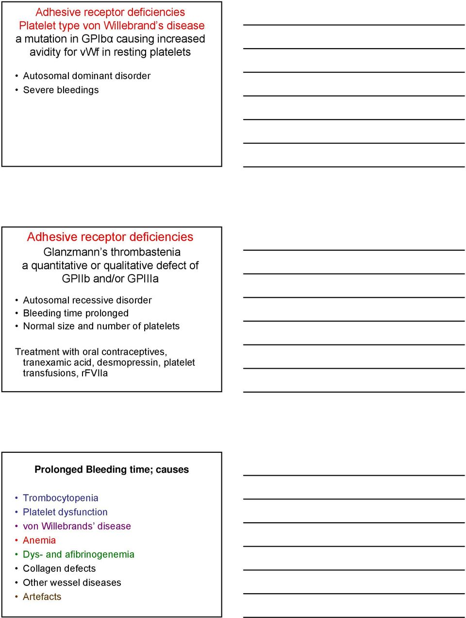 disorder Bleeding time prolonged Normal size and number of platelets Treatment with oral contraceptives, tranexamic acid, desmopressin, platelet transfusions, rfviia