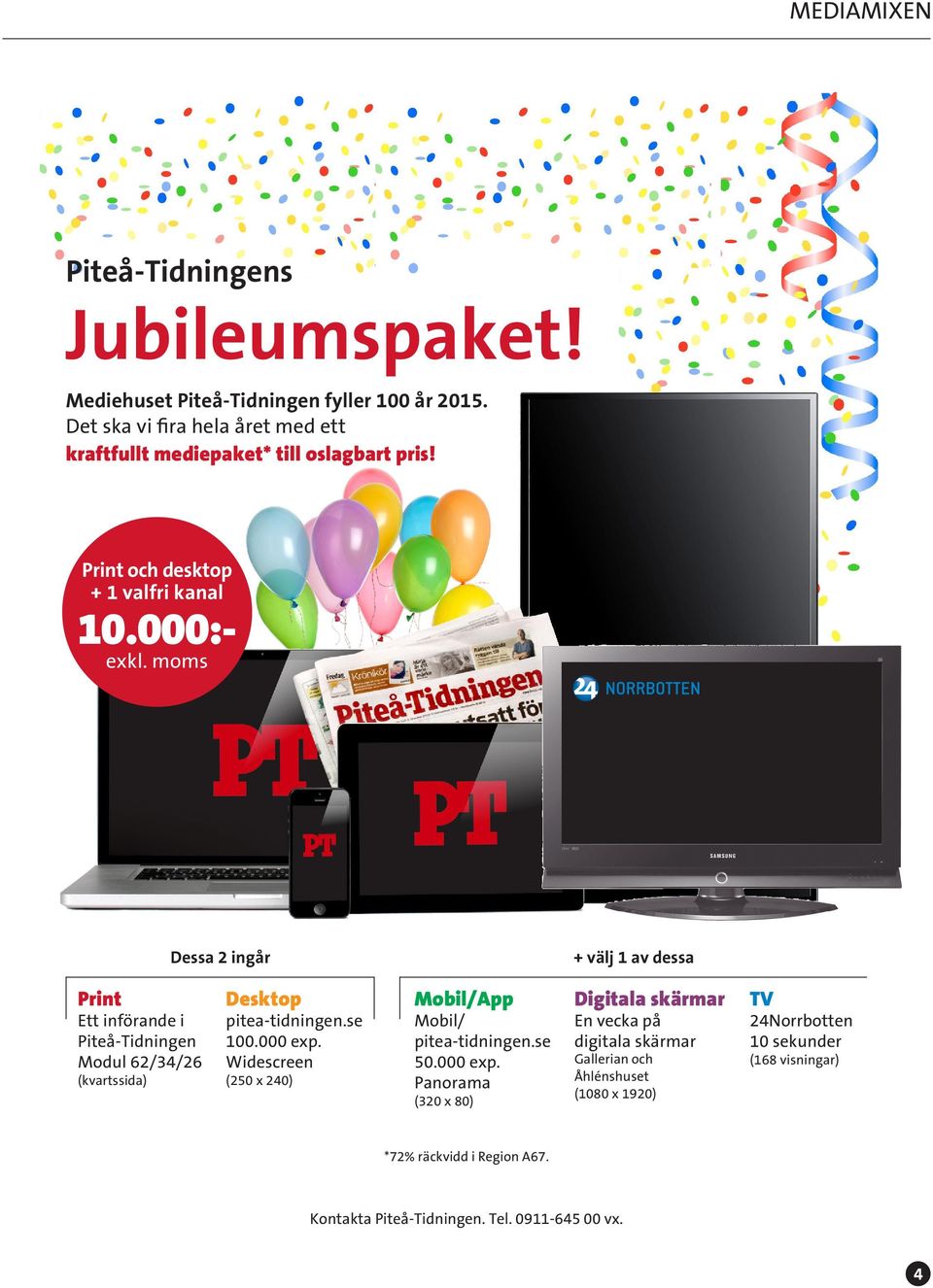 moms Dessa 2 ingår + välj 1 av dessa Print Ett införande i Piteå-Tidningen Modul 62/3/26 (kvartssida) Desktop 100.000 exp.