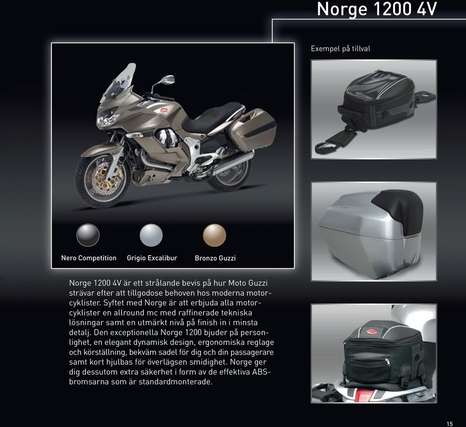 Syftet med Norge är att erbjuda alla motorcyklister en allround mc med raffinerade tekniska lösningar samt en utmärkt nivå på finish in i minsta detalj.