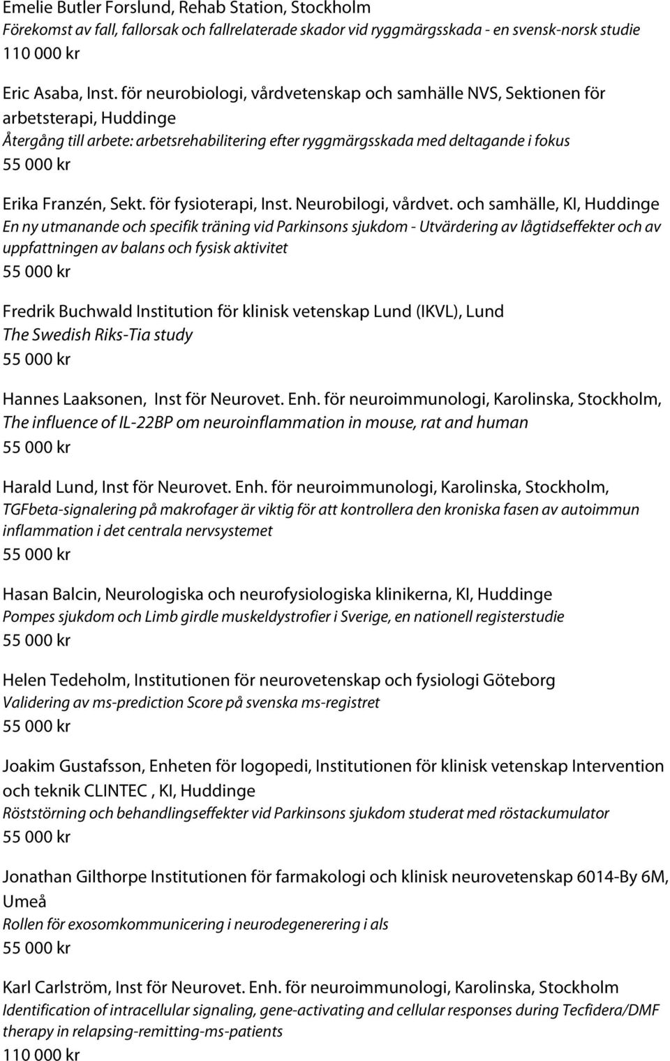 för fysioterapi, Inst. Neurobilogi, vårdvet.