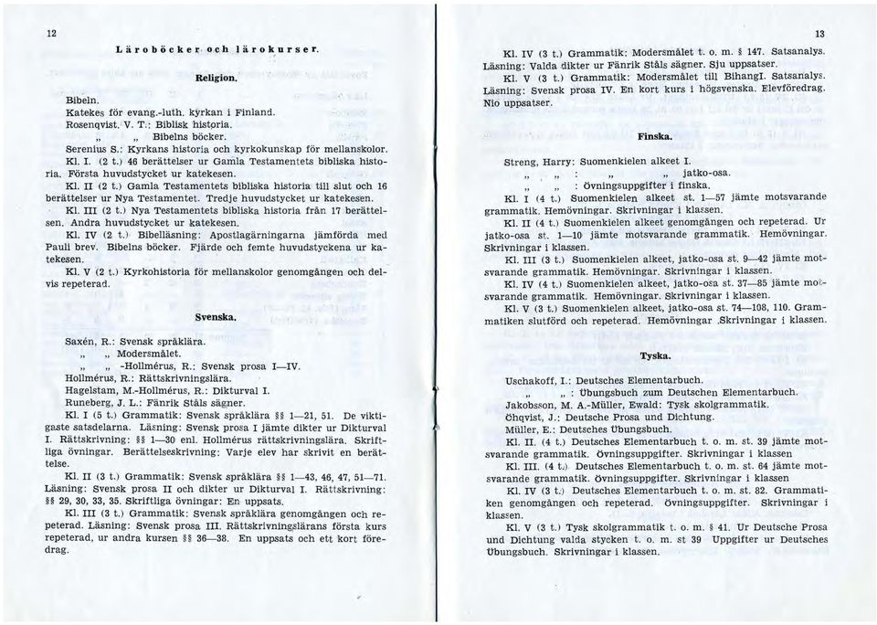 ) Gamla Testamentets bibliska histoia till slut och 16 beättelse u Nya Testamentet. Tedje huvudstycket u katekesen. Kl. (2, t.l Nya Testamentets bibliska histoia fån 17 beättelsen.