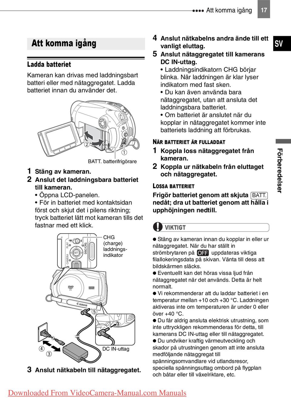 För in batteriet med kontaktsidan först och skjut det i pilens riktning; tryck batteriet lätt mot kameran tills det fastnar med ett klick.