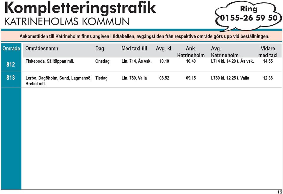 Katrineholm Fiskeboda, Sälltäppan Lin. 714, Äs vsk. 10.10 10.40 Katrineholm L714 kl. 14.
