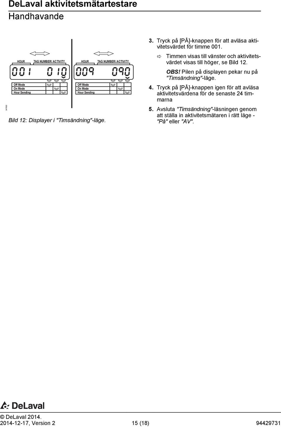 ð Timmen visas till vänster och aktivitetsvärdet visas till höger, se Bild 12. OBS!