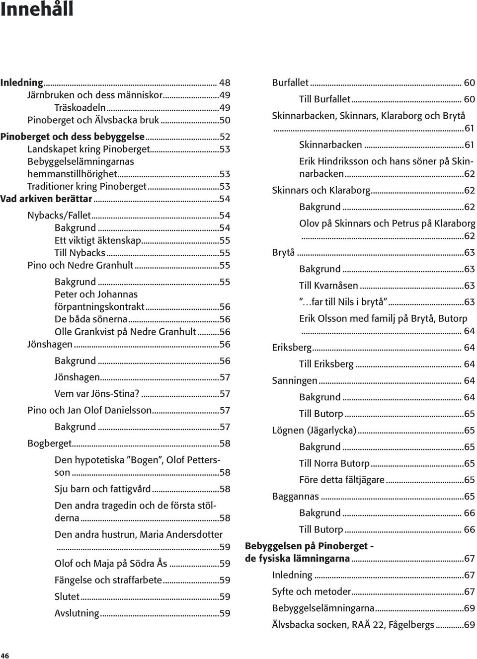 ..55 Pino och Nedre Granhult...55 Bakgrund...55 Peter och Johannas förpantningskontrakt...56 De båda sönerna...56 Olle Grankvist på Nedre Granhult...56 Jönshagen...56 Bakgrund...56 Jönshagen...57 Vem var Jöns-Stina?
