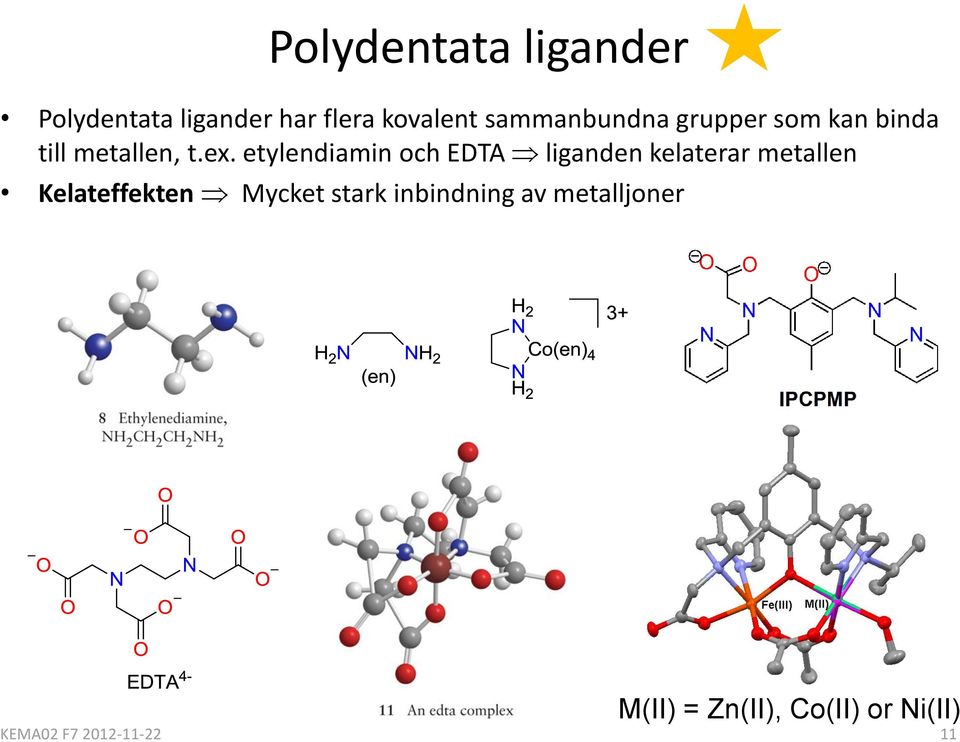 etylendiamin och EDTA liganden kelaterar metallen Kelateffekten