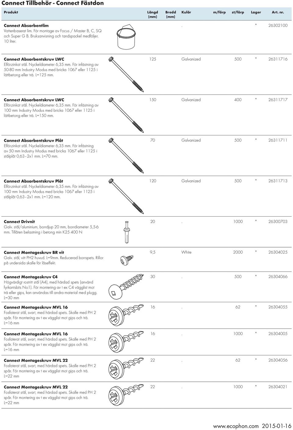 125 Galvanized 500 * 26311716 Connect Absorbentskruv LWC Elförzinkat stål. Nyckeldiameter 6,35 mm. För infästning av 100 mm Industry Modus med bricka 1067 eller 1125 i lättbetong eller trä. L=150 mm.